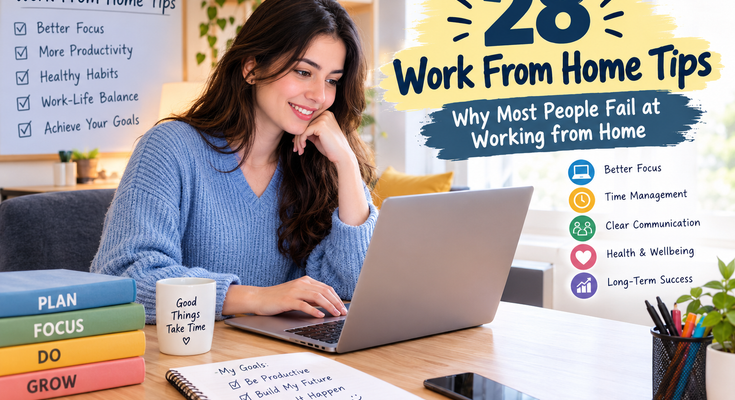 28 Work From Home Tips for Better Productivity Featuring a Woman Working at Her Home Office