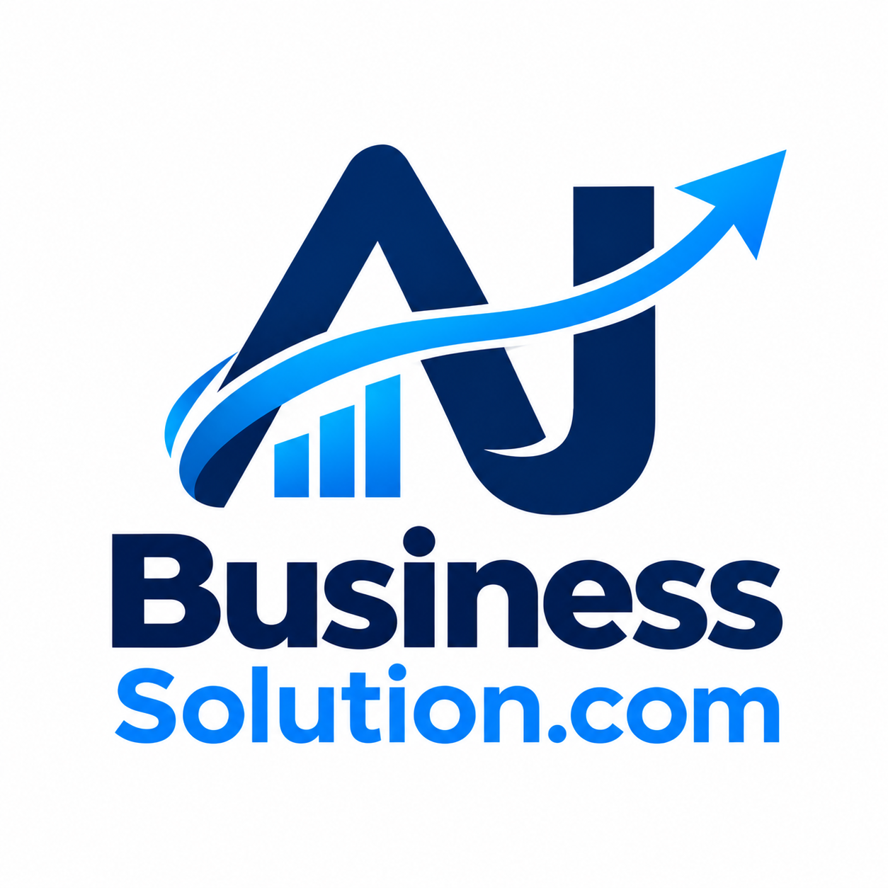 AJ Business Solution.com business growth logo with blue arrow