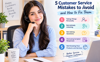 Woman wearing a headset illustrating 5 customer service mistakes to avoid and how to fix them.